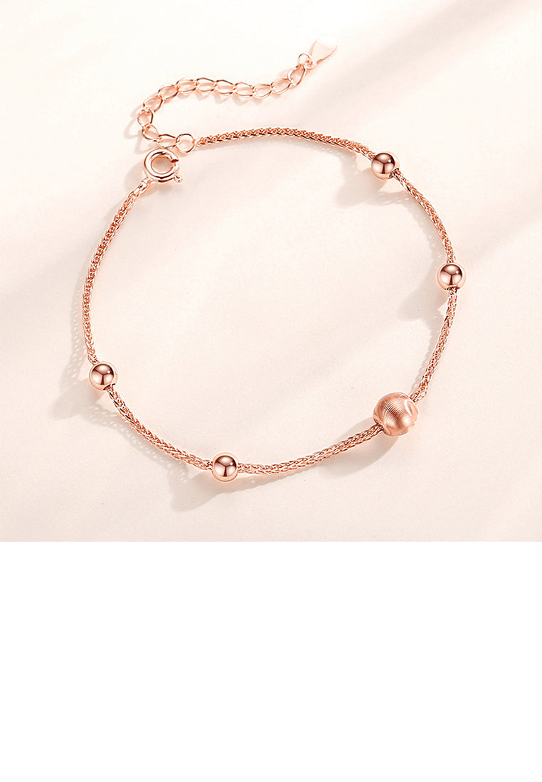 925 Sterling Silver Plated Rose Gold Fashion Simple Geometric Bead Bracelet