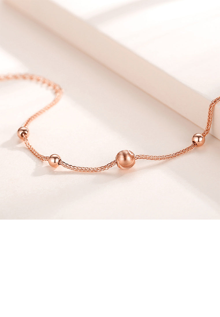 925 Sterling Silver Plated Rose Gold Fashion Simple Geometric Bead Bracelet