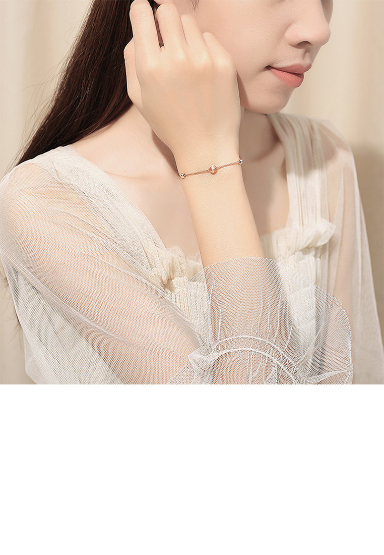 925 Sterling Silver Plated Rose Gold Fashion Simple Geometric Bead Bracelet