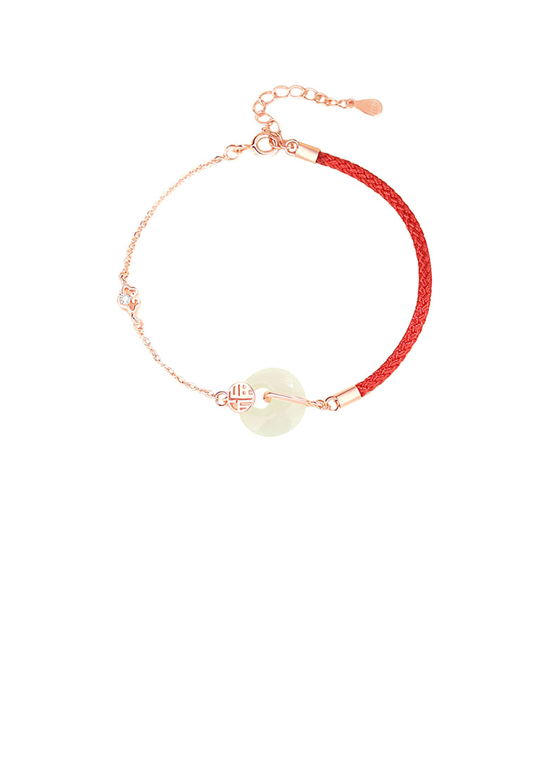 925 Sterling Silver Plated Rose Gold Fashion Vintage Blessing Word Peace Buckle Stitching Bracelet with Cubic Zirconia - Luxurious Look