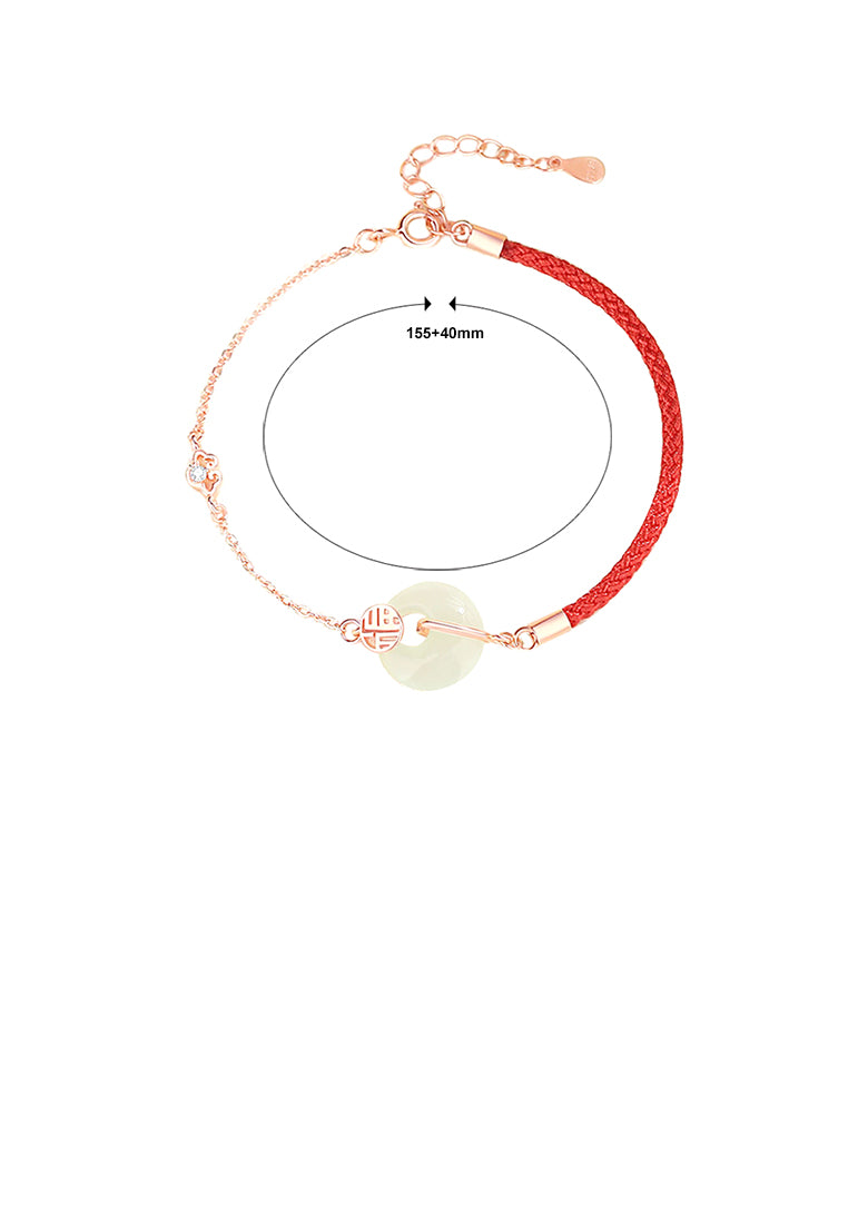 925 Sterling Silver Plated Rose Gold Fashion Vintage Blessing Word Peace Buckle Stitching Bracelet with Cubic Zirconia - Luxurious Look