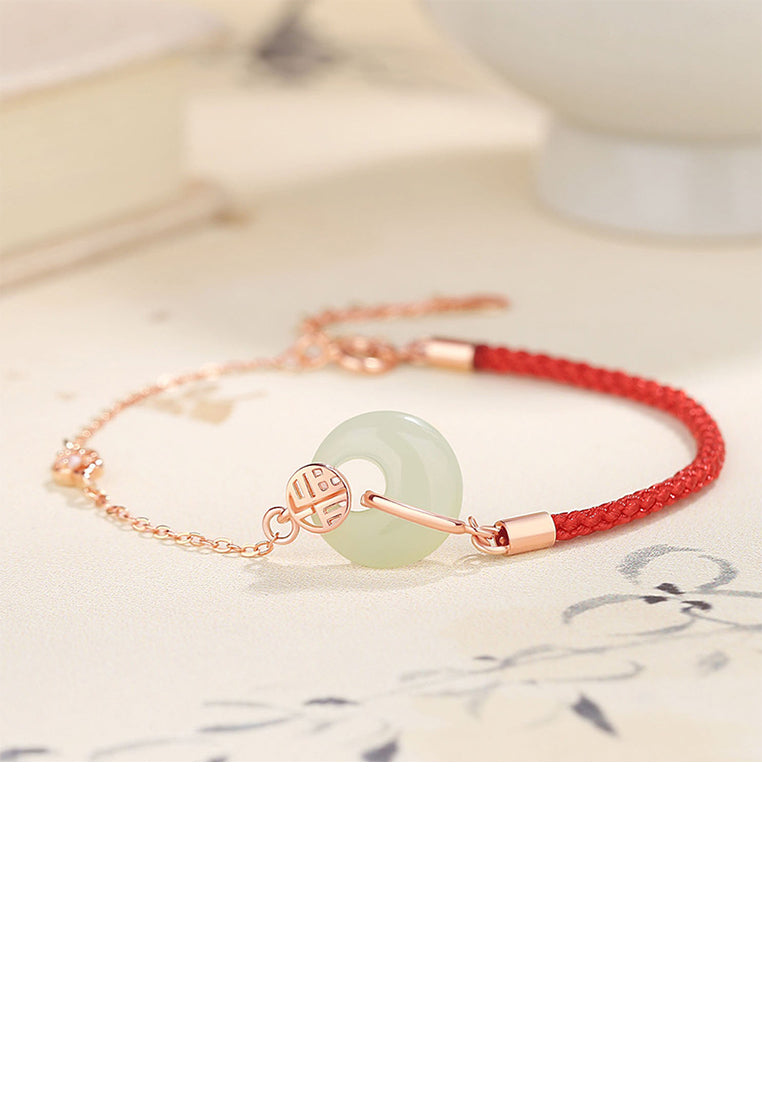 925 Sterling Silver Plated Rose Gold Fashion Vintage Blessing Word Peace Buckle Stitching Bracelet with Cubic Zirconia - Luxurious Look