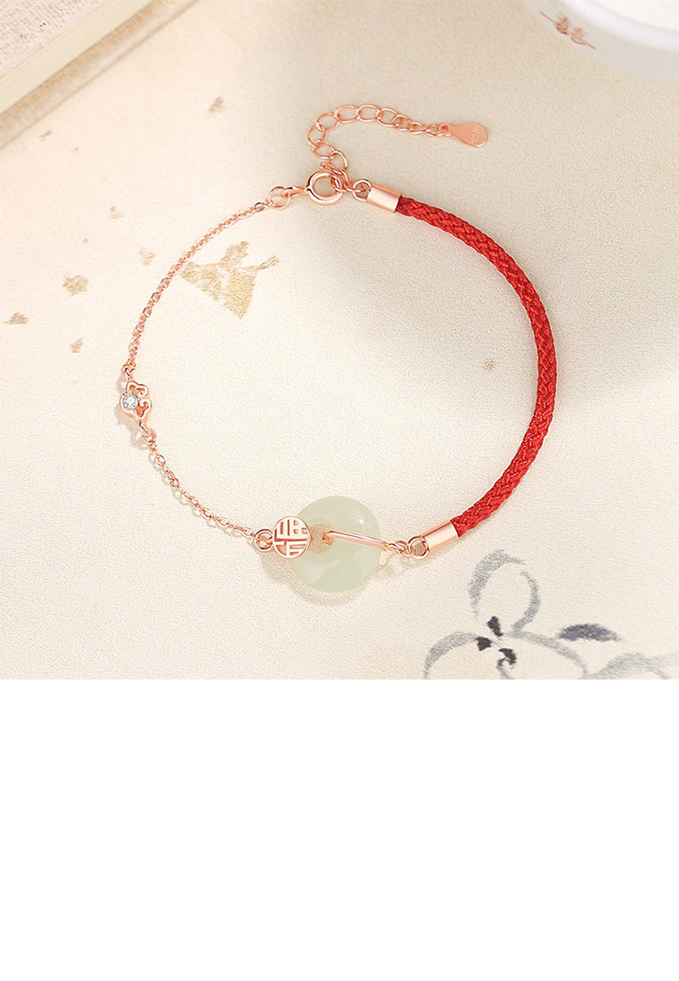 925 Sterling Silver Plated Rose Gold Fashion Vintage Blessing Word Peace Buckle Stitching Bracelet with Cubic Zirconia - Luxurious Look