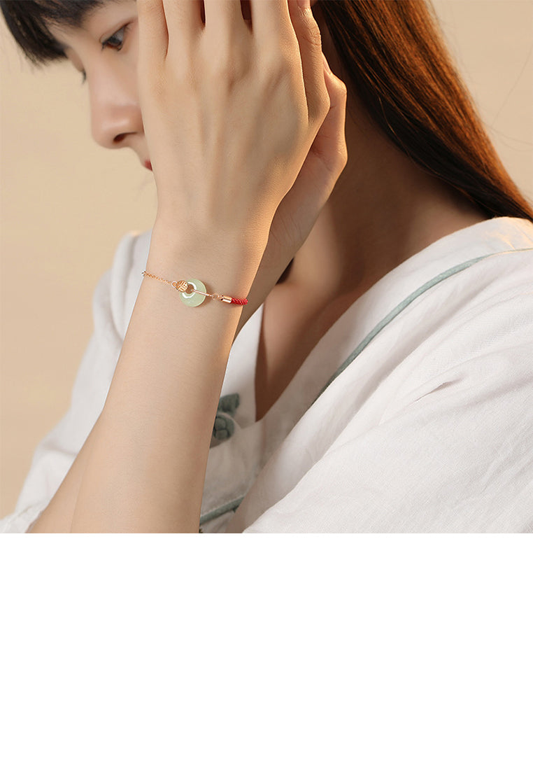 925 Sterling Silver Plated Rose Gold Fashion Vintage Blessing Word Peace Buckle Stitching Bracelet with Cubic Zirconia - Luxurious Look