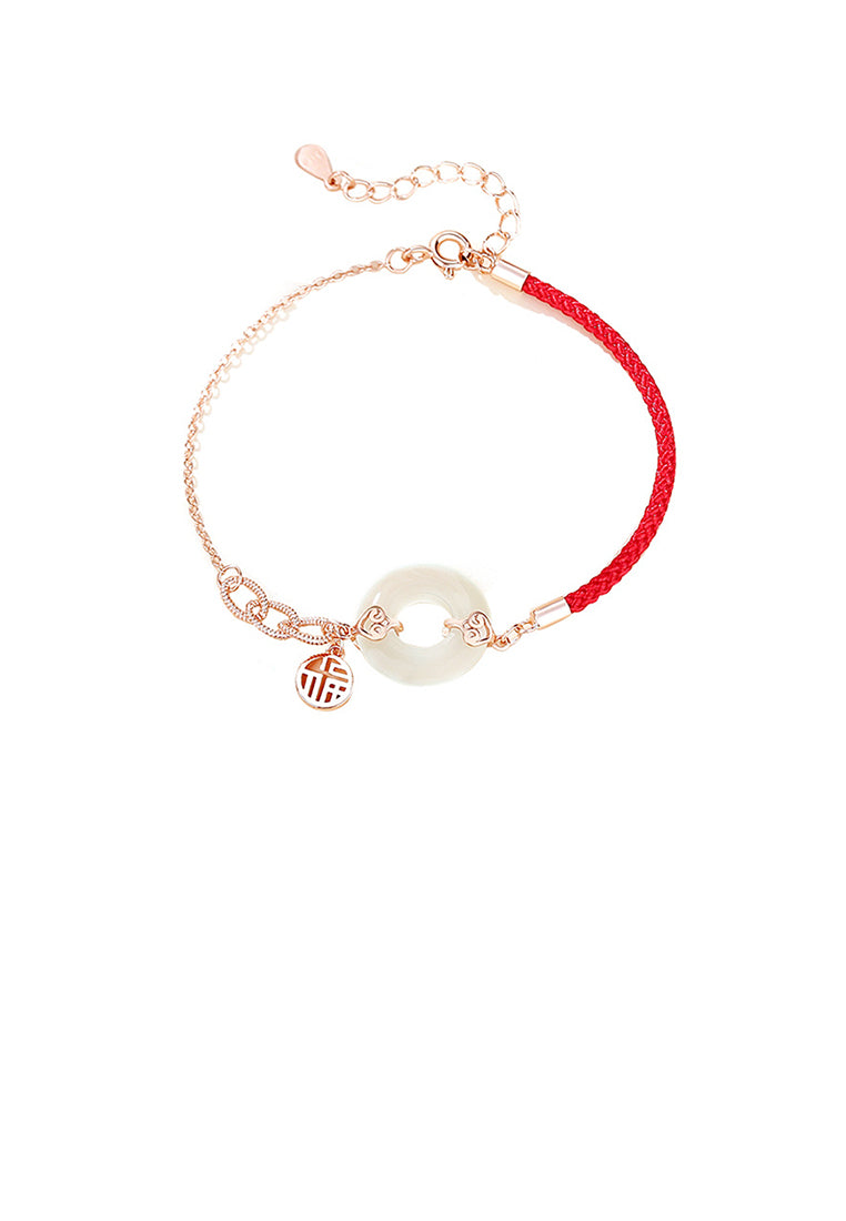 925 Sterling Silver Plated Rose Gold Simple and Elegant Circle Bracelet with Blessing and Peace Buckle