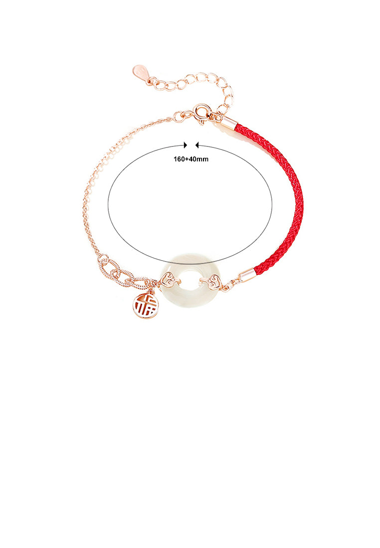 925 Sterling Silver Plated Rose Gold Simple and Elegant Circle Bracelet with Blessing and Peace Buckle