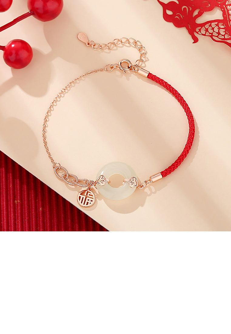 925 Sterling Silver Plated Rose Gold Simple and Elegant Circle Bracelet with Blessing and Peace Buckle