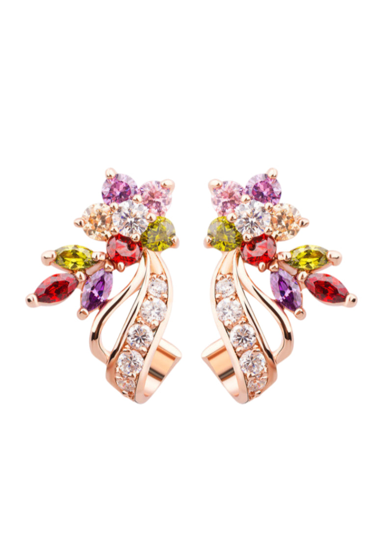 Elegant Plated Rose Gold Flower Stud Earrings with Cubic Zircon