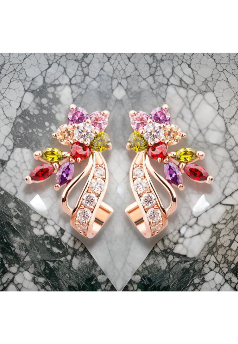 Elegant Plated Rose Gold Flower Stud Earrings with Cubic Zircon