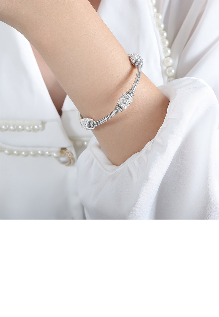 Fashion and Personalized 316L Stainless Steel Geometric Bangle with Cubic Zirconia - Luxurious Look