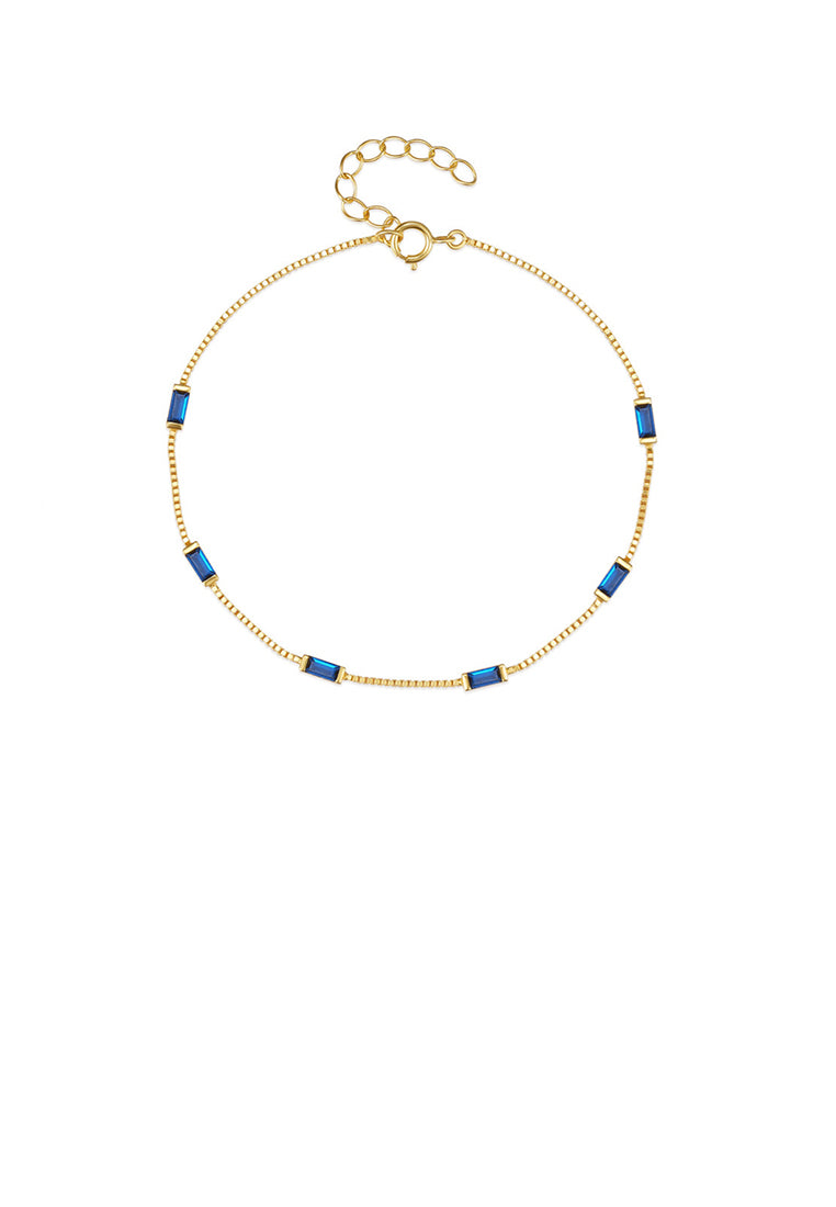 925 Sterling Silver Plated Gold Simple Fashion Geometric Bracelet with Blue Cubic Zirconia - Luxurious Look