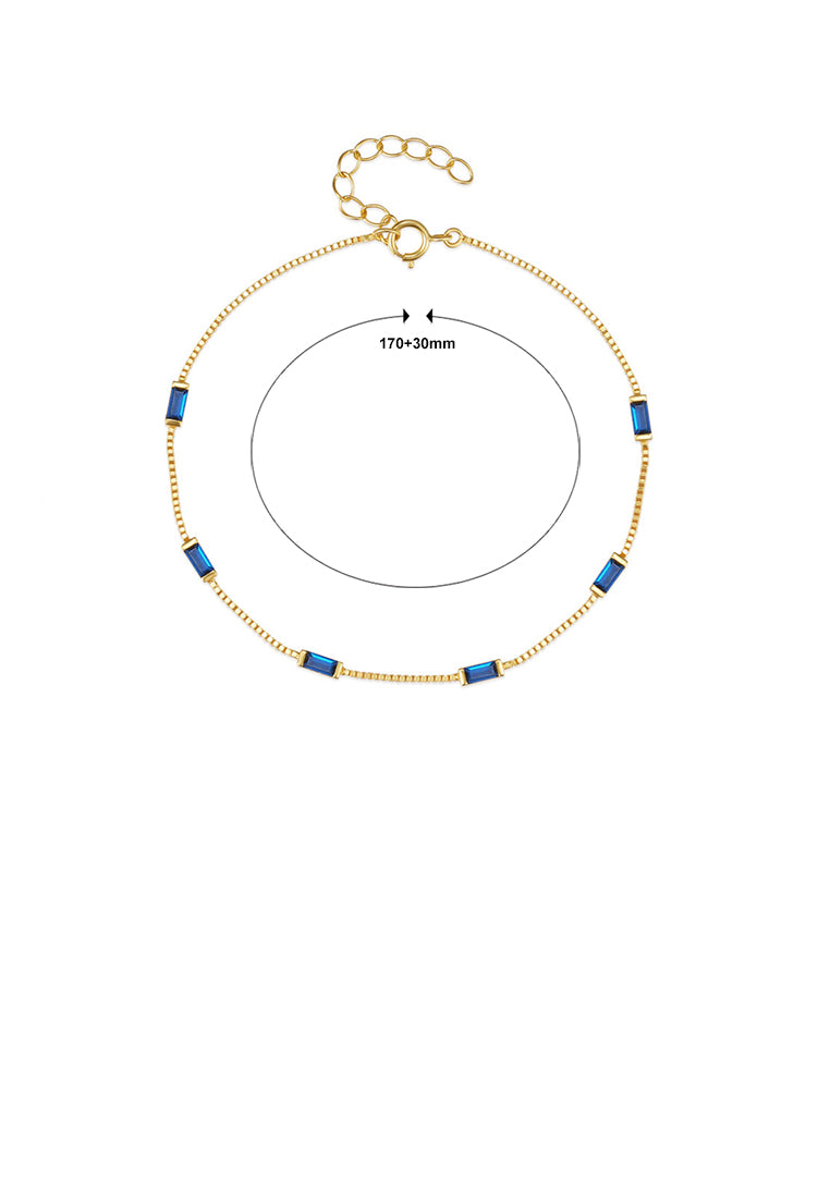 925 Sterling Silver Plated Gold Simple Fashion Geometric Bracelet with Blue Cubic Zirconia - Luxurious Look