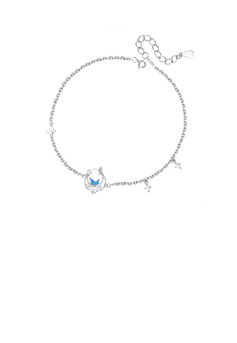 925 Sterling Silver Fashion Temperament Butterfly Moon Bracelet with Blue Cubic Zirconia - Luxurious Look
