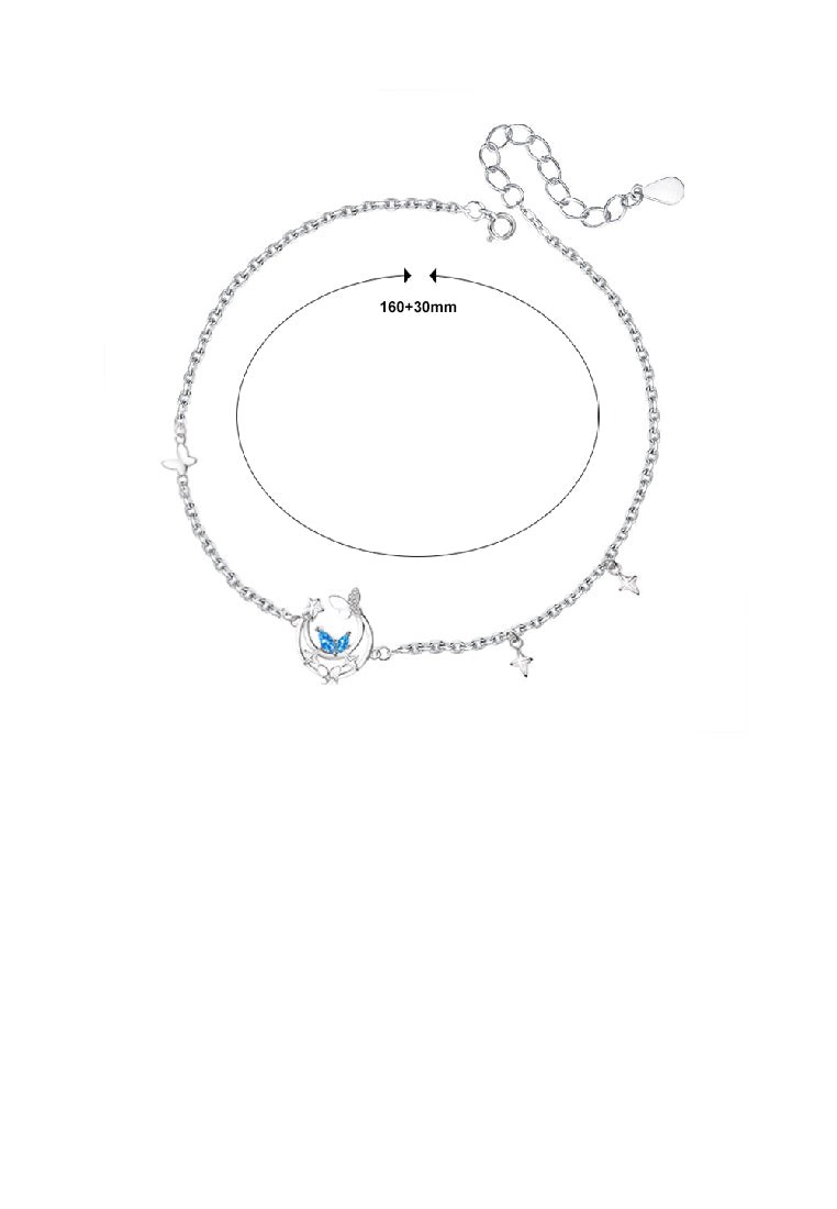 925 Sterling Silver Fashion Temperament Butterfly Moon Bracelet with Blue Cubic Zirconia - Luxurious Look