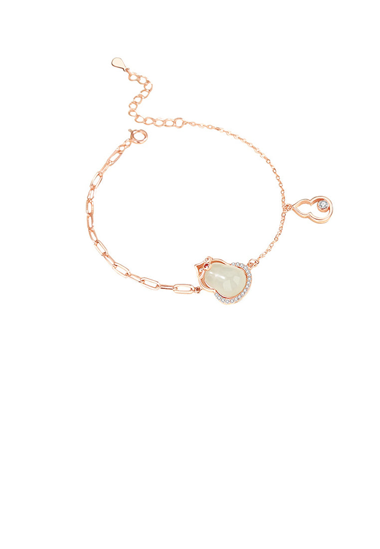 925 Sterling Silver Plated Rose Gold Fashion Vintage Gourd Bracelet with Cubic Zirconia - Luxurious Look