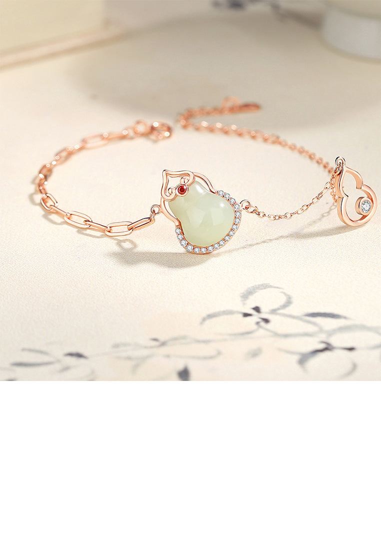 925 Sterling Silver Plated Rose Gold Fashion Vintage Gourd Bracelet with Cubic Zirconia - Luxurious Look