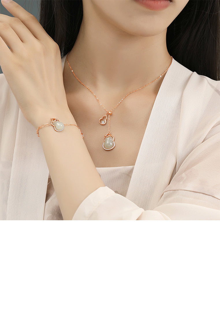 925 Sterling Silver Plated Rose Gold Fashion Vintage Gourd Bracelet with Cubic Zirconia - Luxurious Look