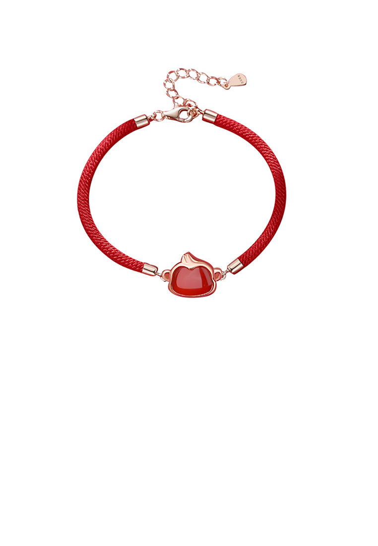 925 Sterling Silver Plated Rose Gold Simple Vintage Twelve Zodiac Monkey Imitation Agate Bracelet