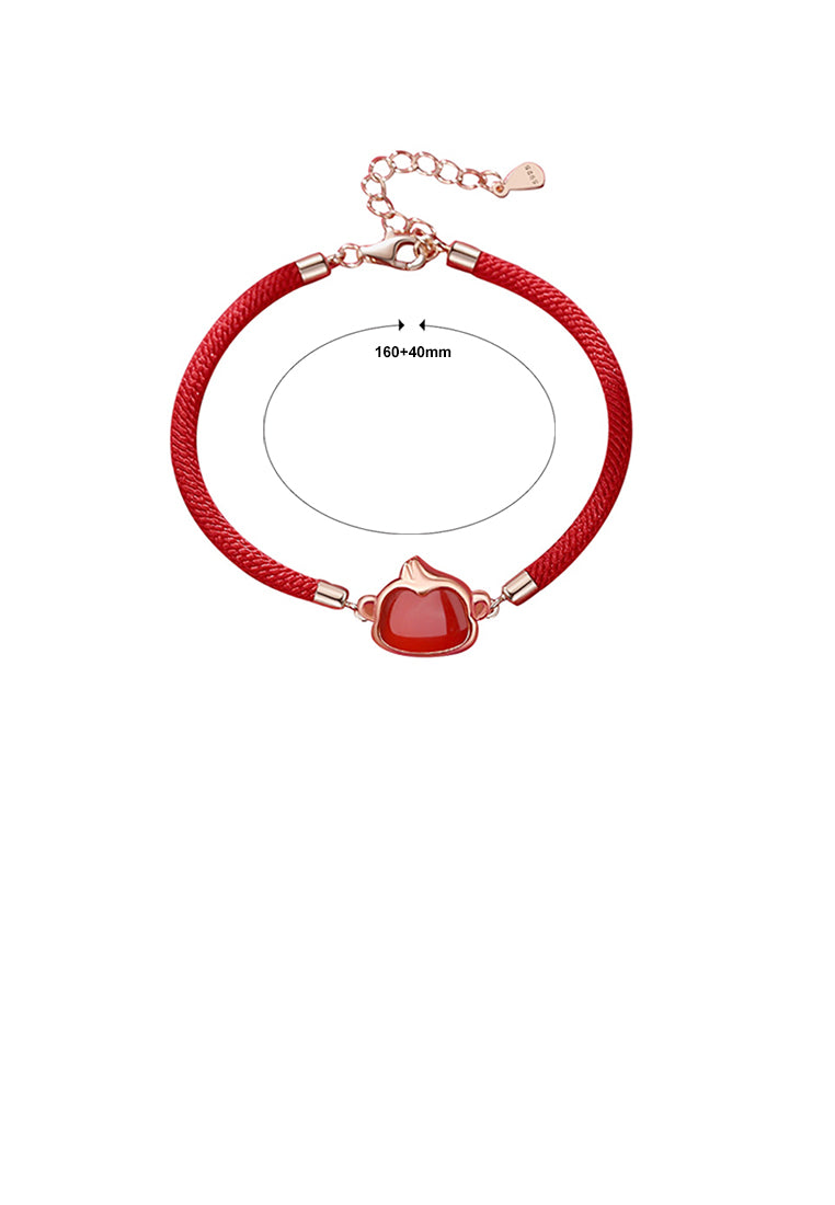 925 Sterling Silver Plated Rose Gold Simple Vintage Twelve Zodiac Monkey Imitation Agate Bracelet