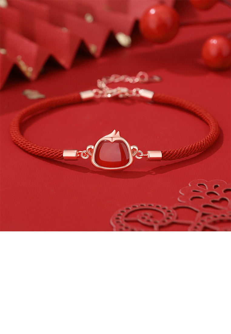 925 Sterling Silver Plated Rose Gold Simple Vintage Twelve Zodiac Monkey Imitation Agate Bracelet