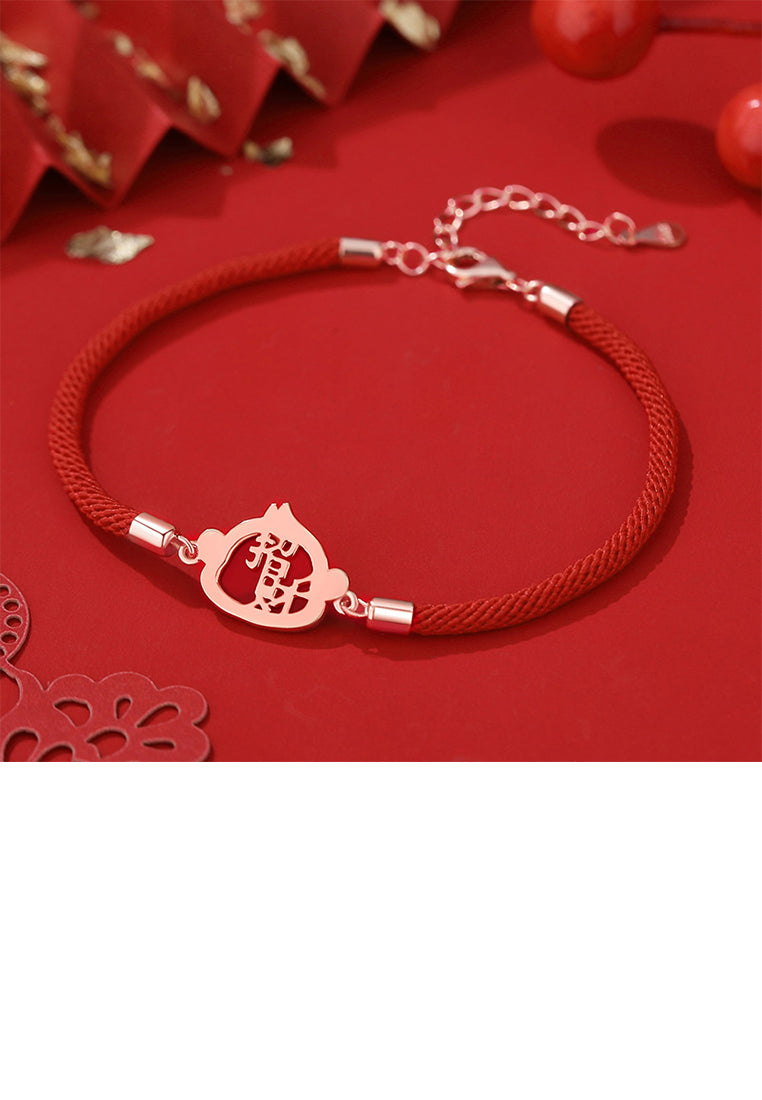 925 Sterling Silver Plated Rose Gold Simple Vintage Twelve Zodiac Monkey Imitation Agate Bracelet