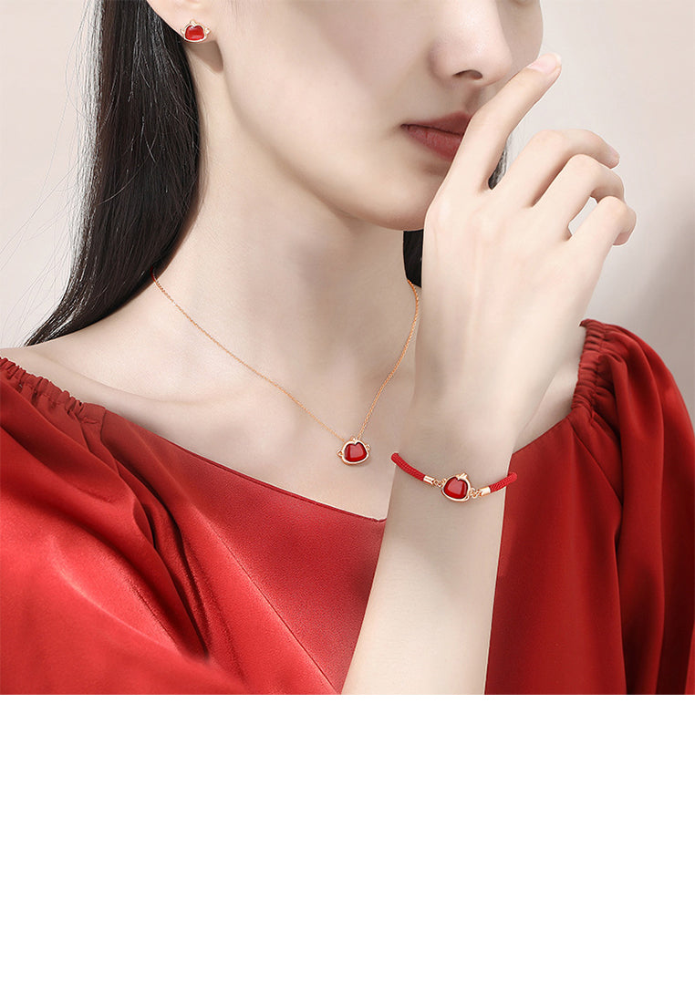 925 Sterling Silver Plated Rose Gold Simple Vintage Twelve Zodiac Monkey Imitation Agate Bracelet