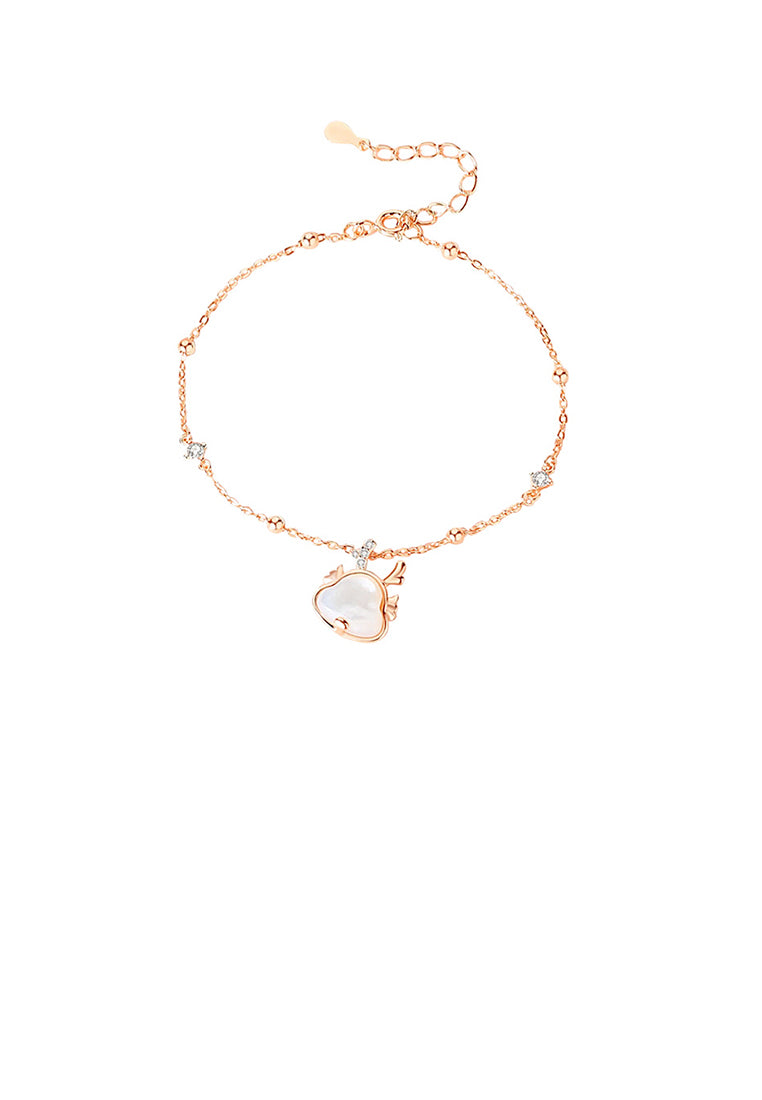 925 Sterling Silver Plated Rose Gold Fashion Simple Zodiac Dragon Mother-of-pearl Bracelet with Cubic Zirconia - Luxurious Look