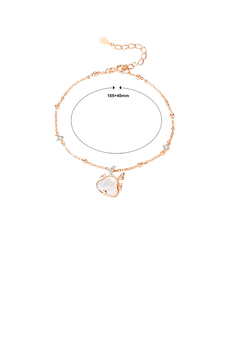 925 Sterling Silver Plated Rose Gold Fashion Simple Zodiac Dragon Mother-of-pearl Bracelet with Cubic Zirconia - Luxurious Look