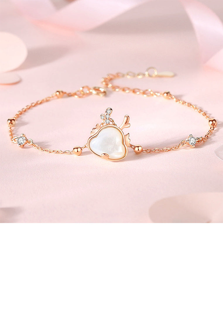 925 Sterling Silver Plated Rose Gold Fashion Simple Zodiac Dragon Mother-of-pearl Bracelet with Cubic Zirconia - Luxurious Look