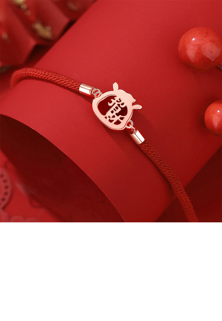 925 Sterling Silver Plated Rose Gold Simple Vintage Twelve Zodiac Horse Imitation Agate Bracelet