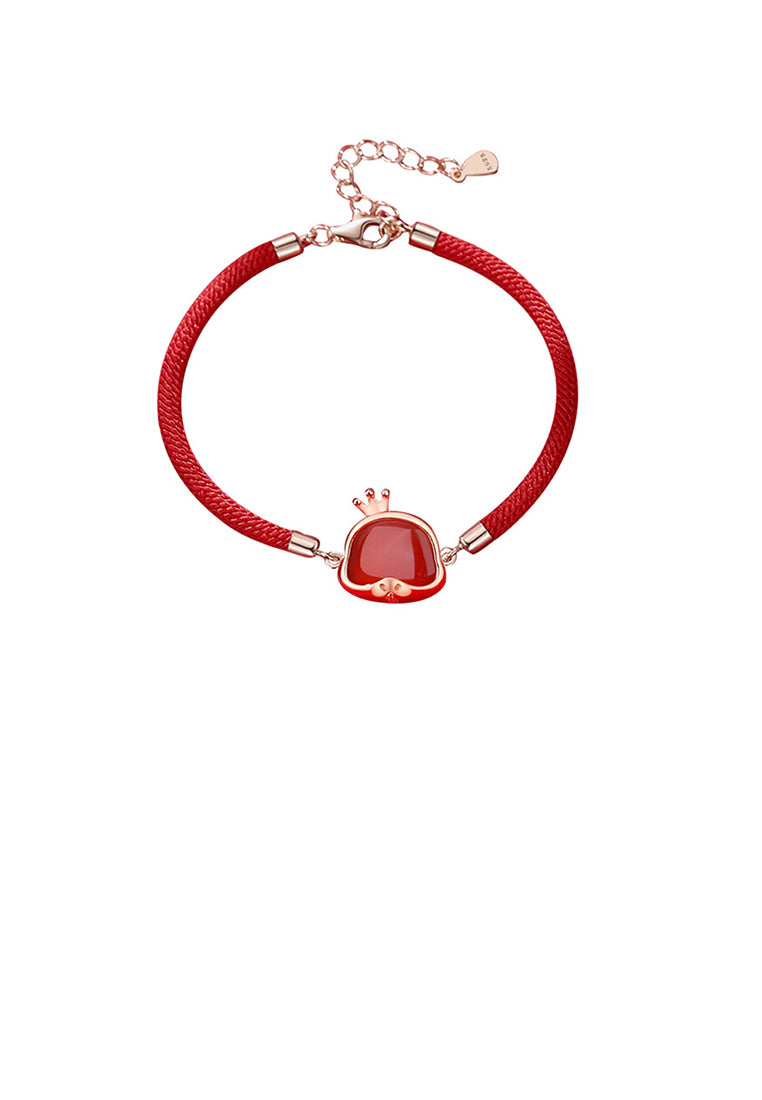 925 Sterling Silver Plated Rose Gold Simple Vintage Twelve Zodiac Snake Imitation Agate Bracelet