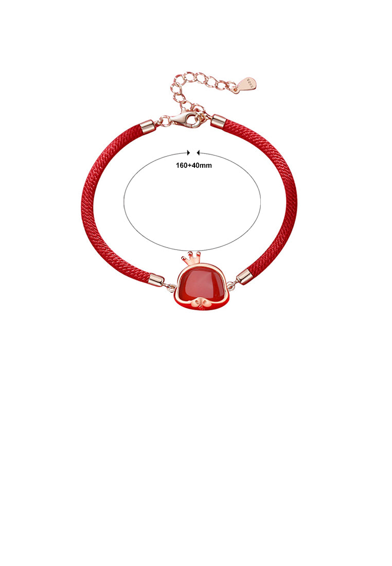 925 Sterling Silver Plated Rose Gold Simple Vintage Twelve Zodiac Snake Imitation Agate Bracelet