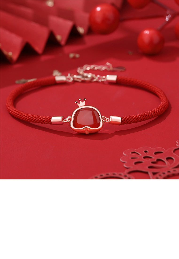 925 Sterling Silver Plated Rose Gold Simple Vintage Twelve Zodiac Snake Imitation Agate Bracelet