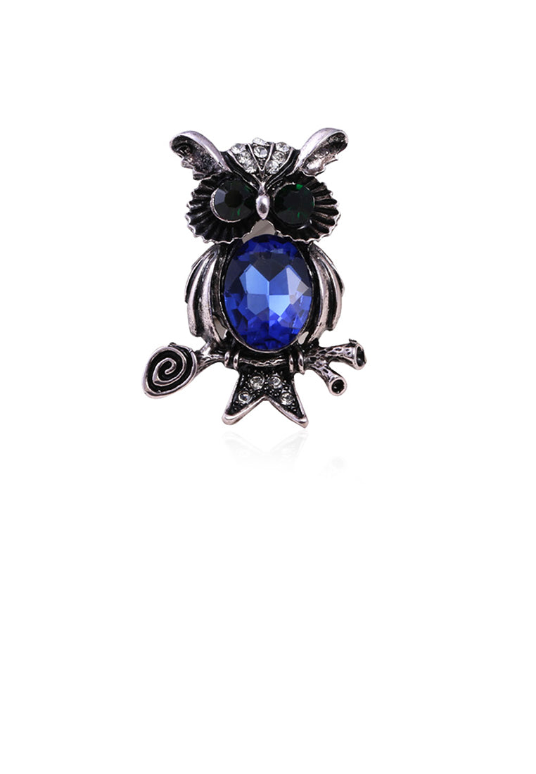 Fashion Cute Owl Brooch with Blue Cubic Zirconia - Luxurious Look