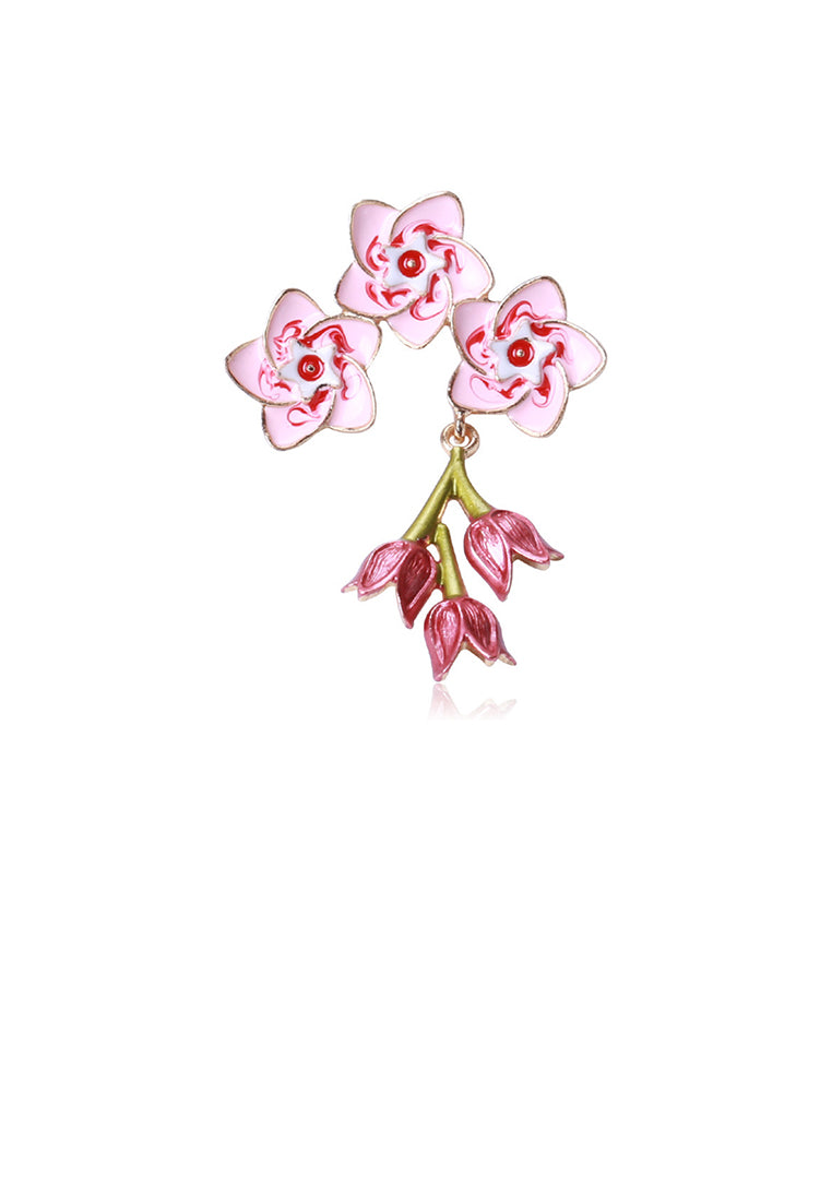 Fashion and Sweet Plated Gold Enamel Pink Flower Brooch - Vibrant Color