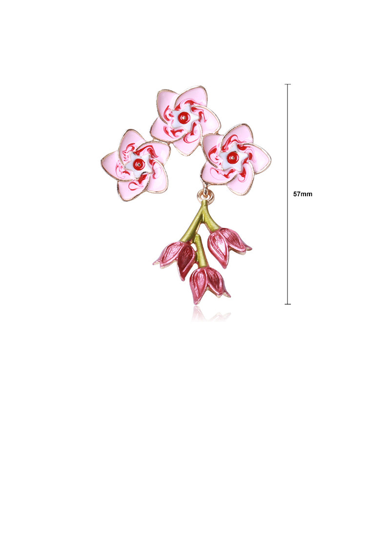 Fashion and Sweet Plated Gold Enamel Pink Flower Brooch - Vibrant Color