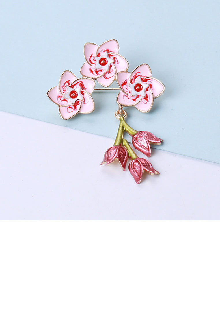 Fashion and Sweet Plated Gold Enamel Pink Flower Brooch - Vibrant Color