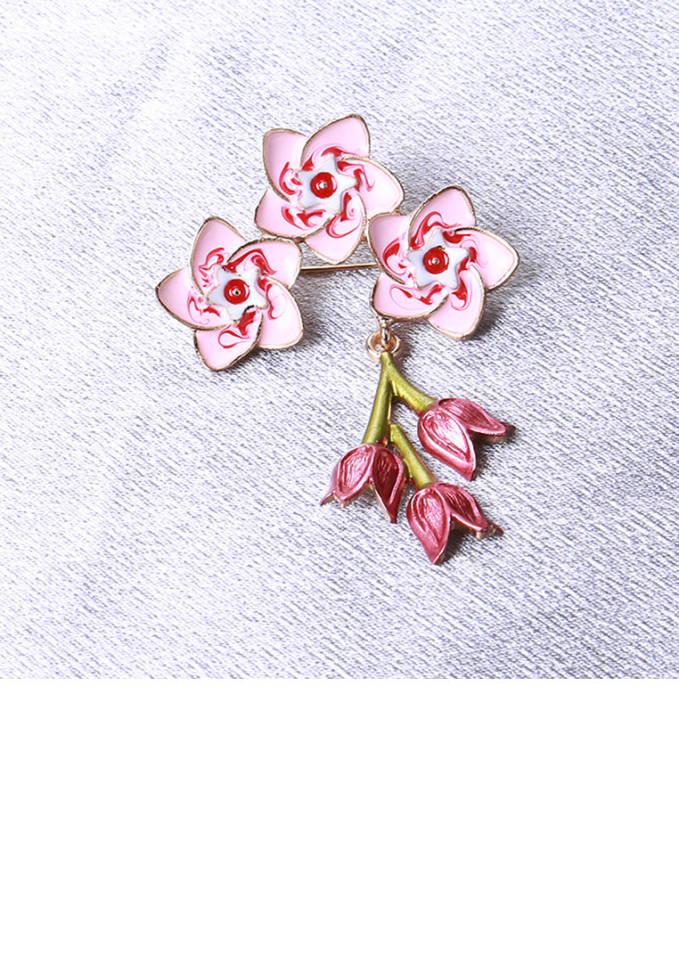 Fashion and Sweet Plated Gold Enamel Pink Flower Brooch - Vibrant Color