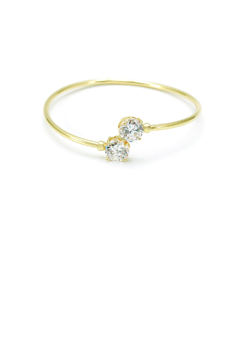 Simple Temperament Plated Gold Geometric Round Cubic Zirconia Bangle - Luxurious Look