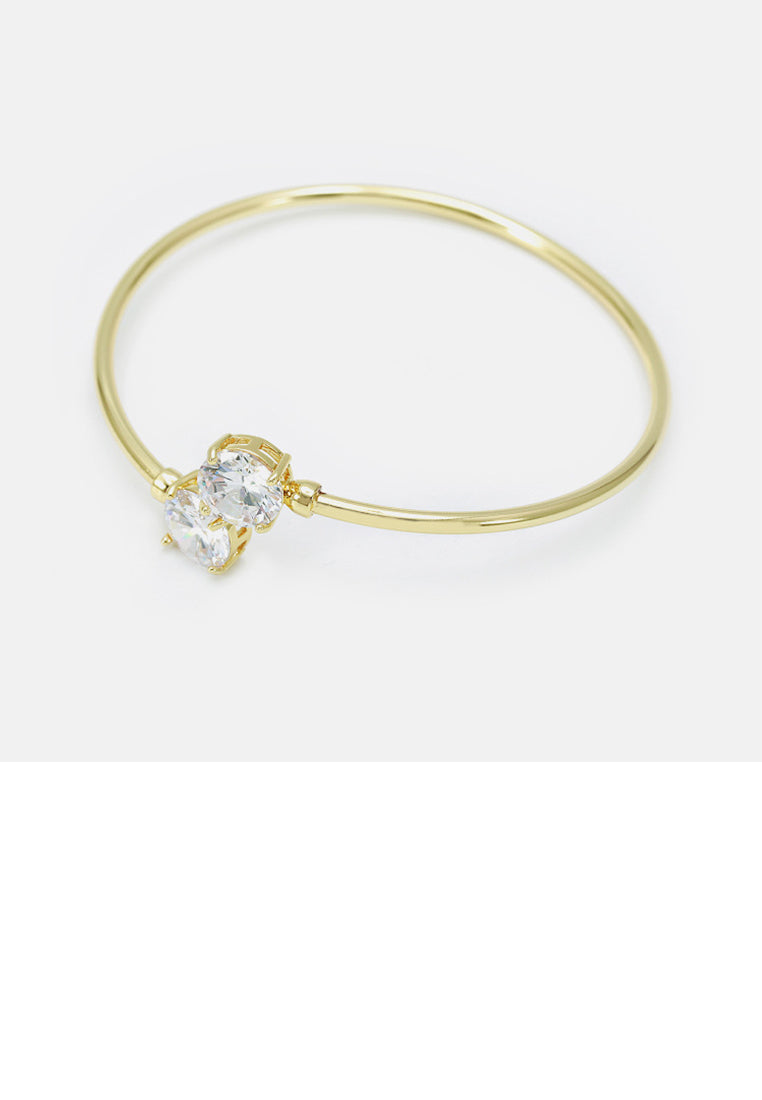 Simple Temperament Plated Gold Geometric Round Cubic Zirconia Bangle - Luxurious Look