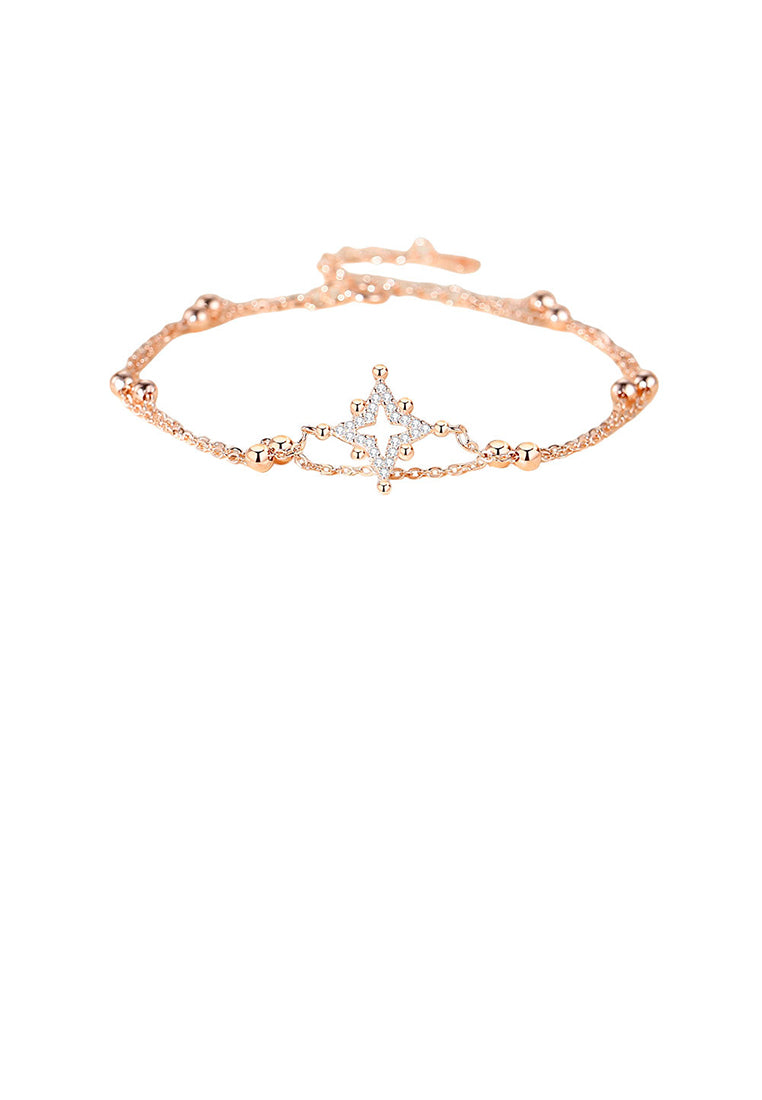 925 Sterling Silver Plated Rose Gold Fashion Simple Hollow Star Double Layer Bracelet