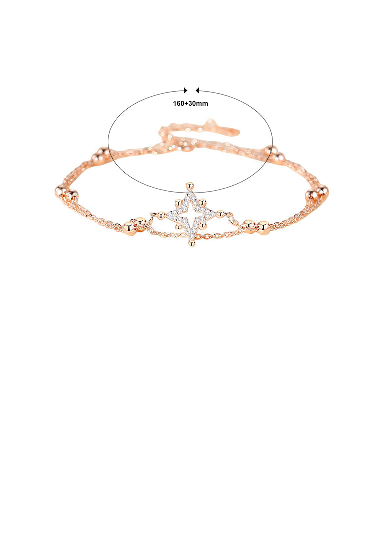 925 Sterling Silver Plated Rose Gold Fashion Simple Hollow Star Double Layer Bracelet