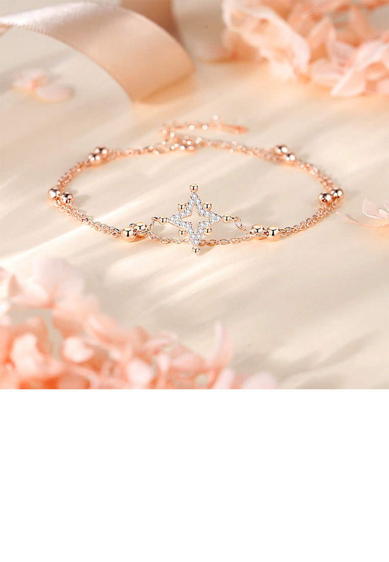 925 Sterling Silver Plated Rose Gold Fashion Simple Hollow Star Double Layer Bracelet