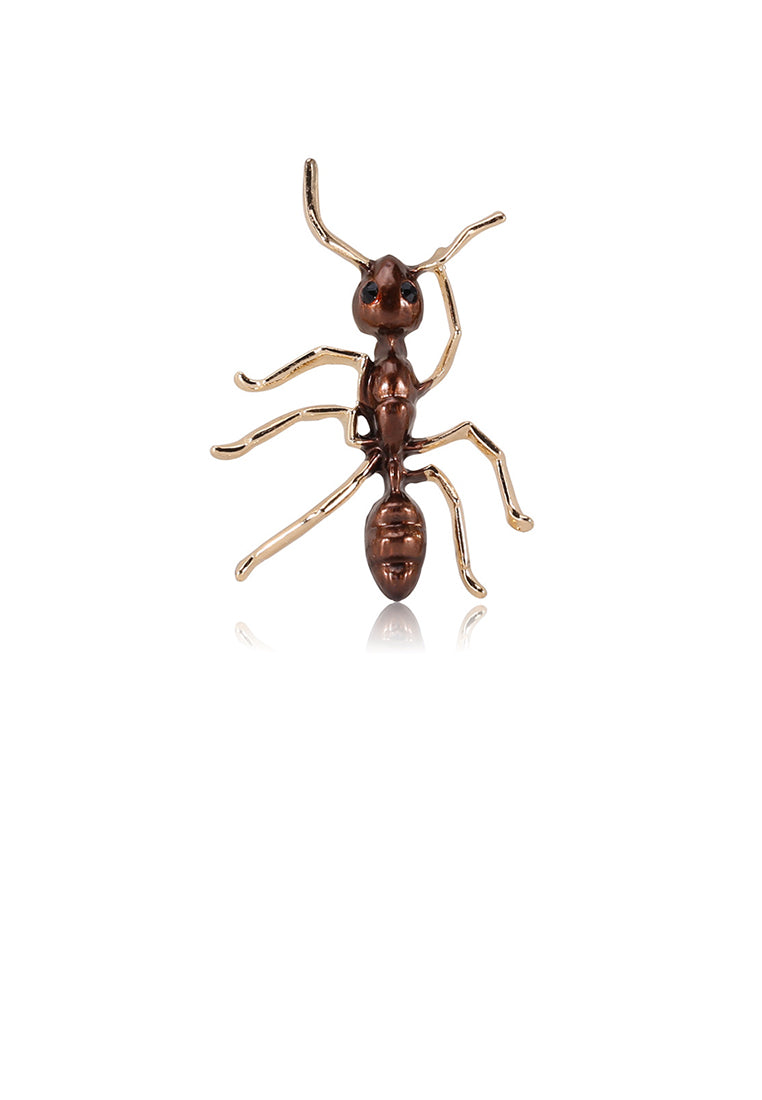 Simple and Cute Plated Gold Enamel Brown Ant Brooch - Vibrant Color