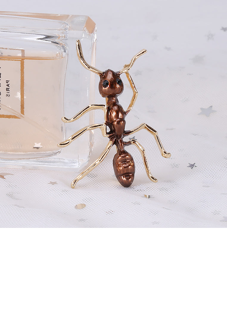 Simple and Cute Plated Gold Enamel Brown Ant Brooch - Vibrant Color