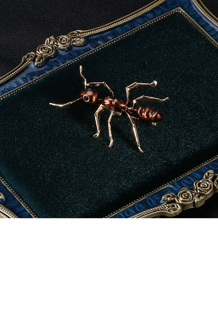 Simple and Cute Plated Gold Enamel Brown Ant Brooch - Vibrant Color