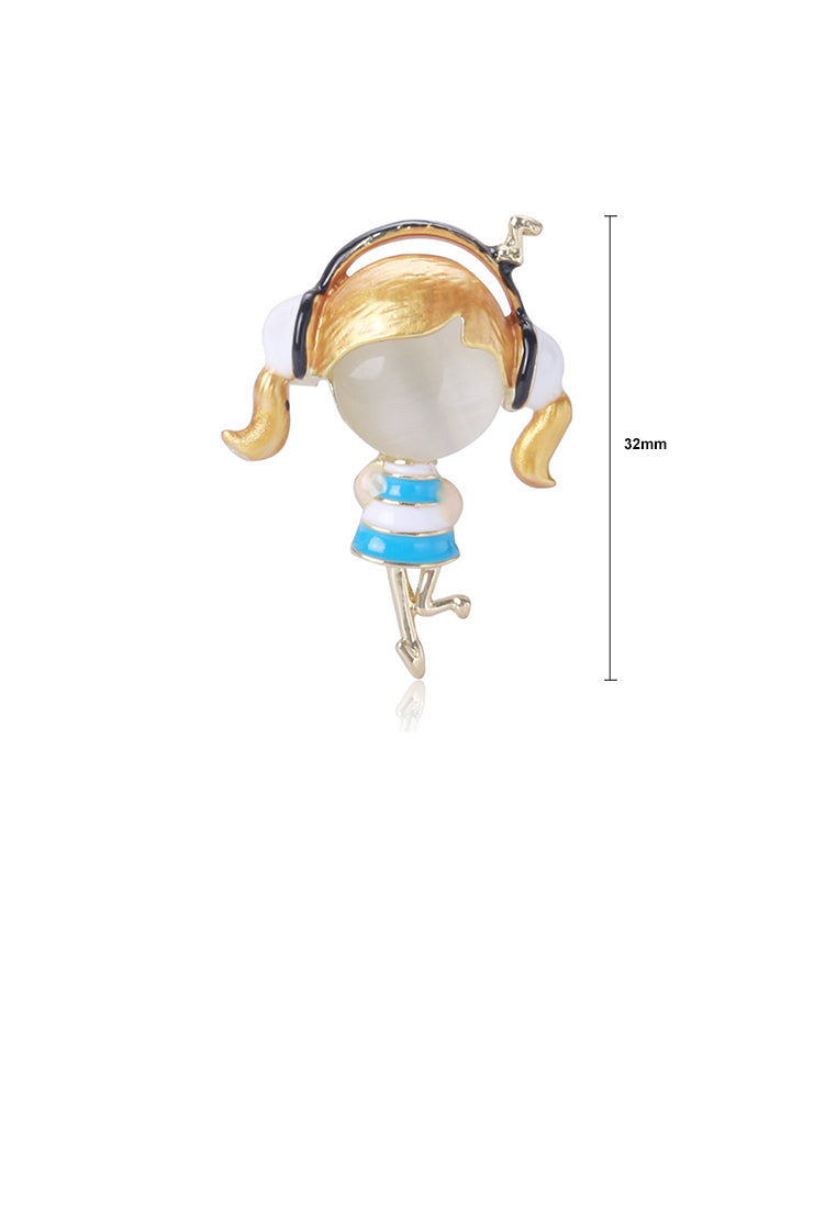 Simple and Cute Plated Gold Enamel Blue Skirt Music Girl Brooch with Imitation Opal