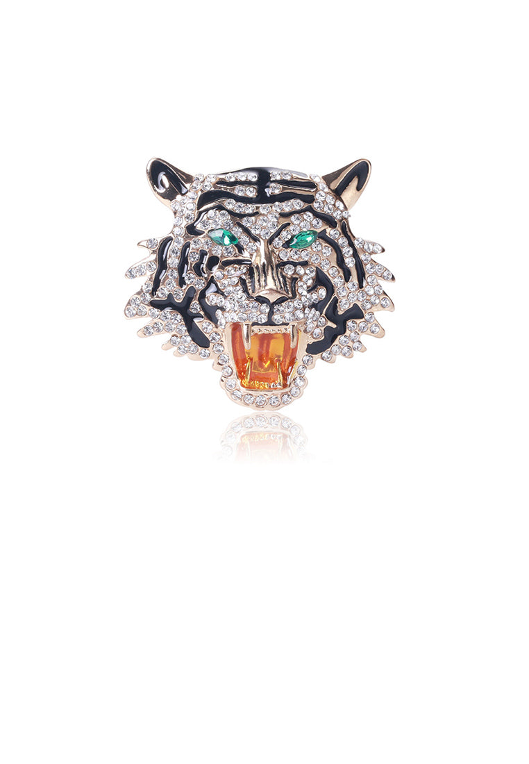 Fashion Domineering Plated Gold Tiger Brooch with Cubic Zirconia - Luxurious Look