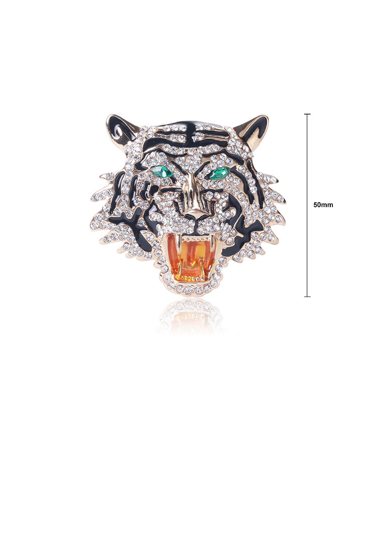 Fashion Domineering Plated Gold Tiger Brooch with Cubic Zirconia - Luxurious Look