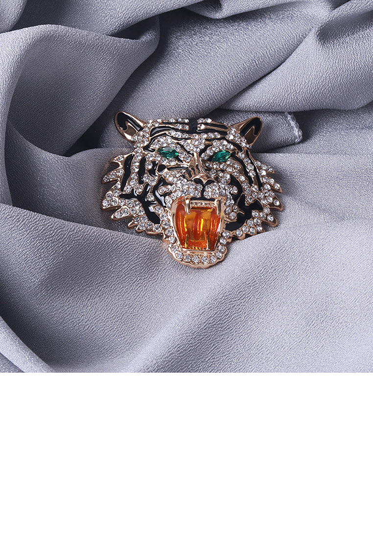 Fashion Domineering Plated Gold Tiger Brooch with Cubic Zirconia - Luxurious Look